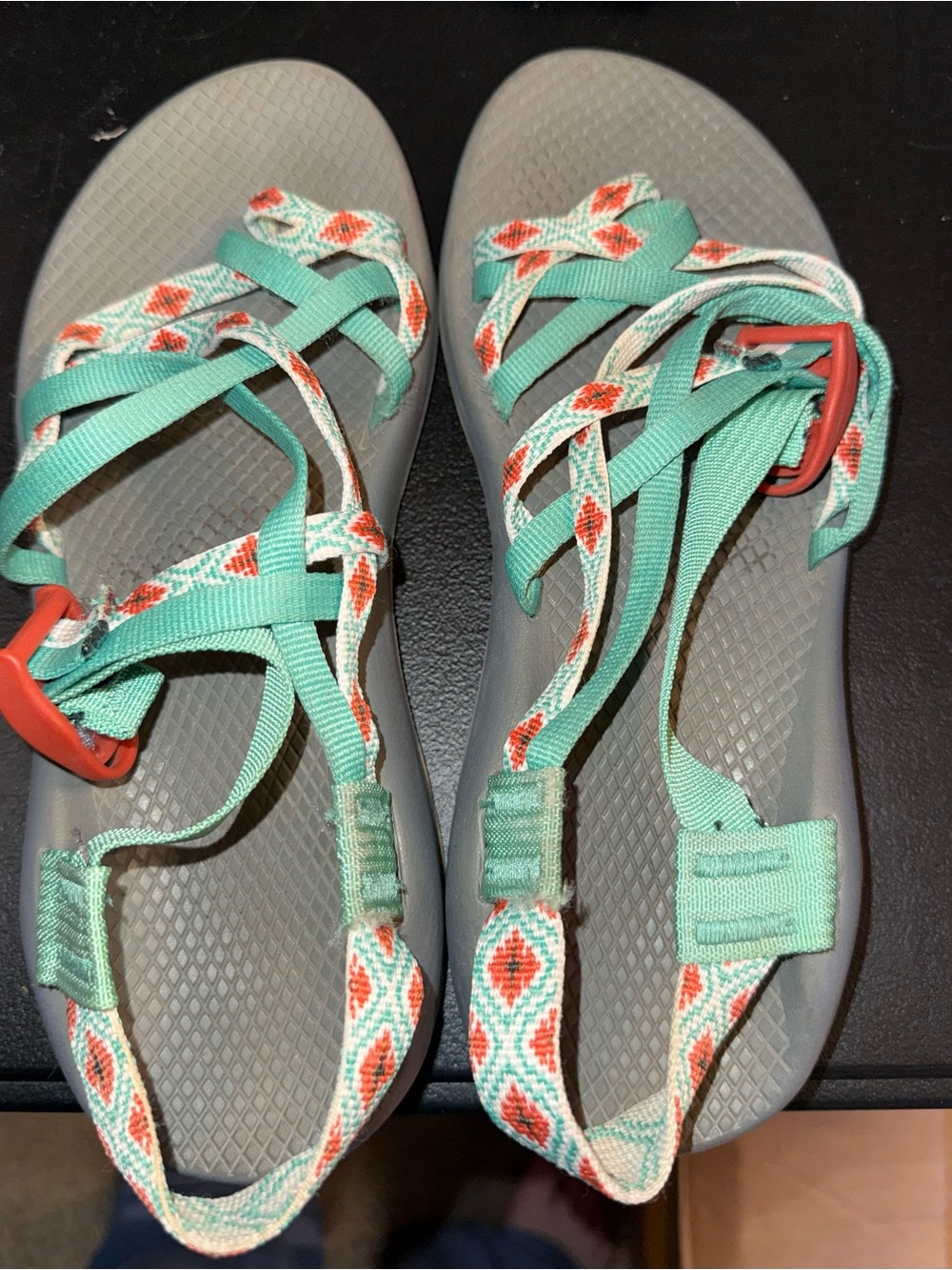 Women’s Chacos Strappy Teal and Coral Patterned Sandals